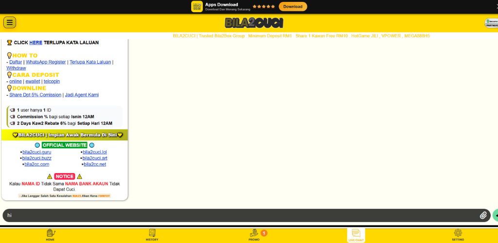 Bila2Cuci Customer Support Page