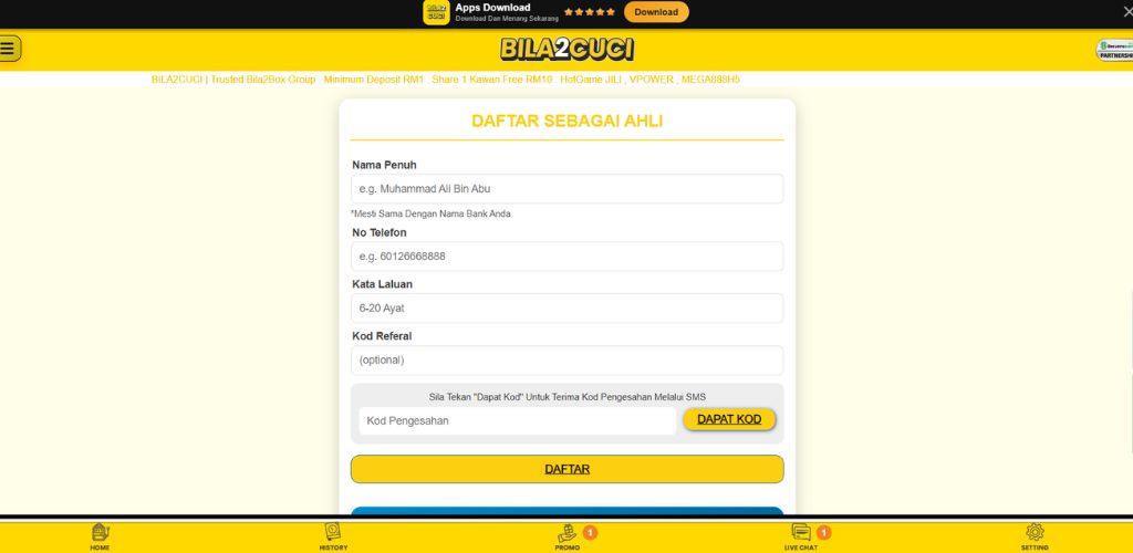 Bila2Cuci Register Page